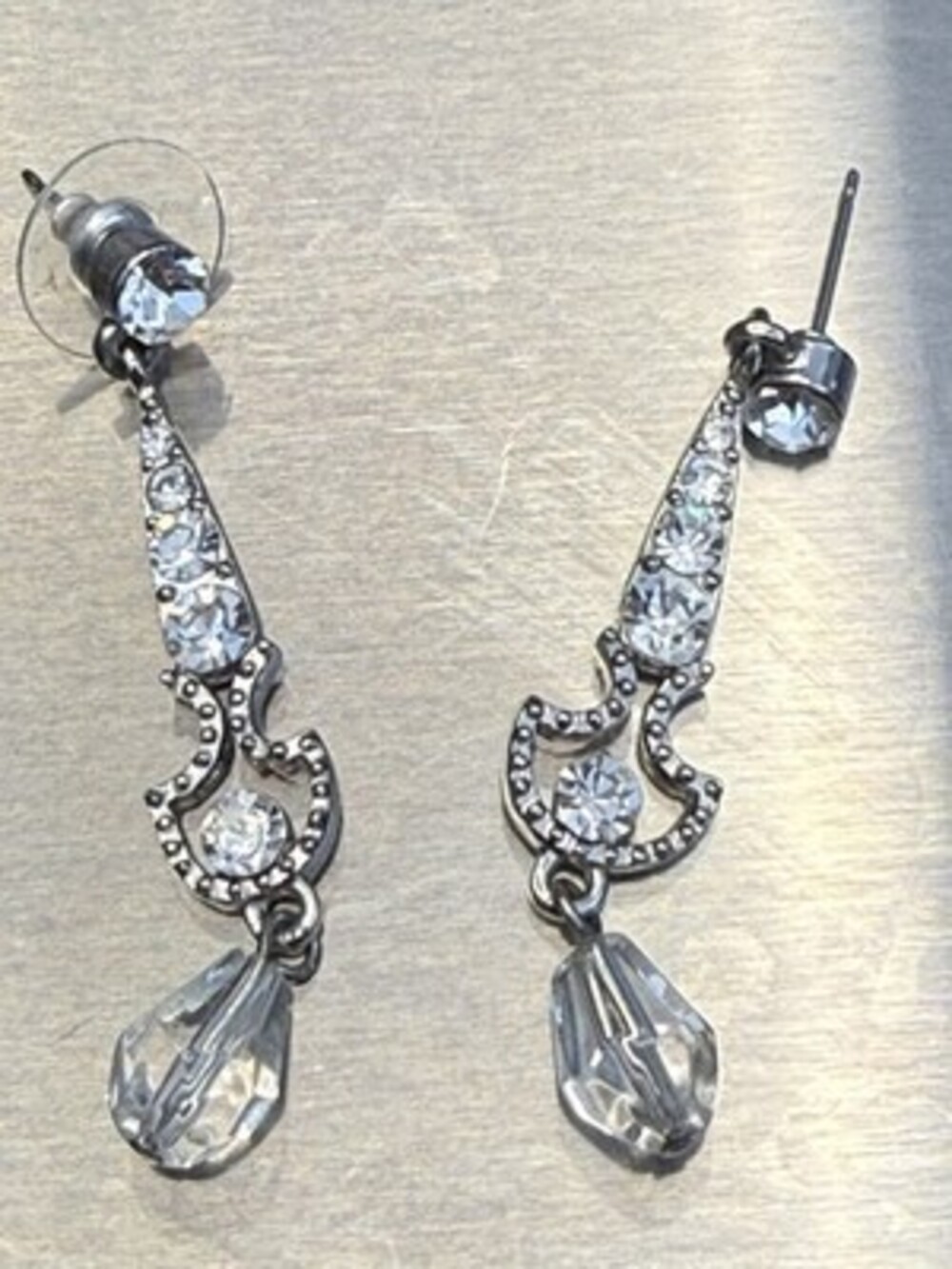 Cubic Zirconia Silver Toned Dangle Earrings